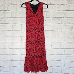 Alexia Admor Womens Floral Lace Sheath Dress Peplum Hem Small Sleeveless Red